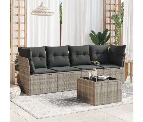 Set de sofás jardín y cojines 5 pzas ratán sintético gris claro