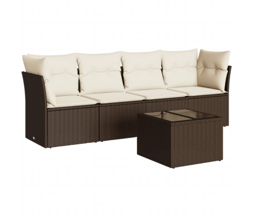 Set comedor de jardín 5 piezas y cojines ratán sintético marrón