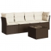 Set comedor de jardín 5 piezas y cojines ratán sintético marrón