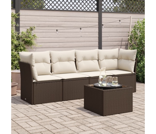 Set comedor de jardín 5 piezas y cojines ratán sintético marrón