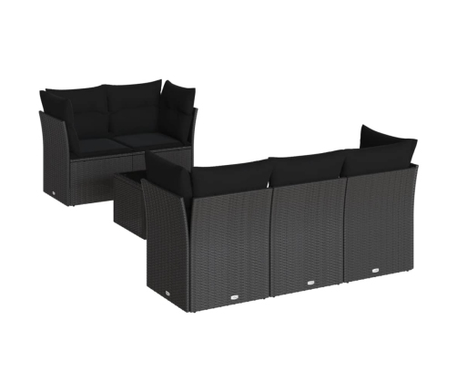 Set de sofás de jardín 6 piezas y cojines ratán sintético negro