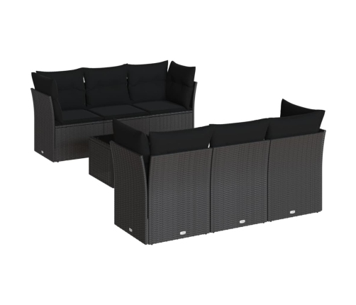 Set de comedor de jardín 7 pzas y cojines ratán sintético negro