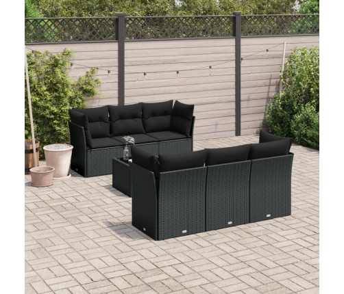 Set de comedor de jardín 7 pzas y cojines ratán sintético negro