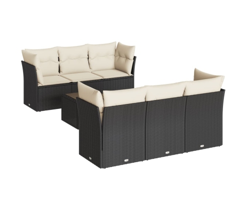 Set de comedor de jardín 7 pzas y cojines ratán sintético negro