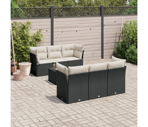 Set de comedor de jardín 7 pzas y cojines ratán sintético negro