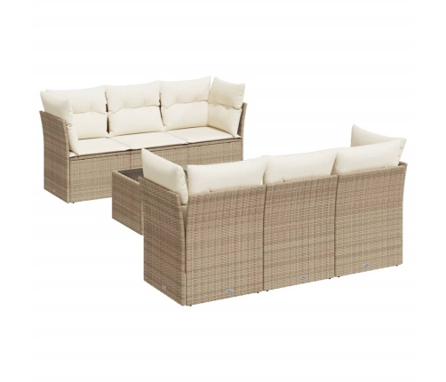 Set sofás de jardín 7 piezas y cojines ratán sintético beige