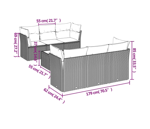 Set sofás de jardín 7 piezas y cojines ratán sintético beige