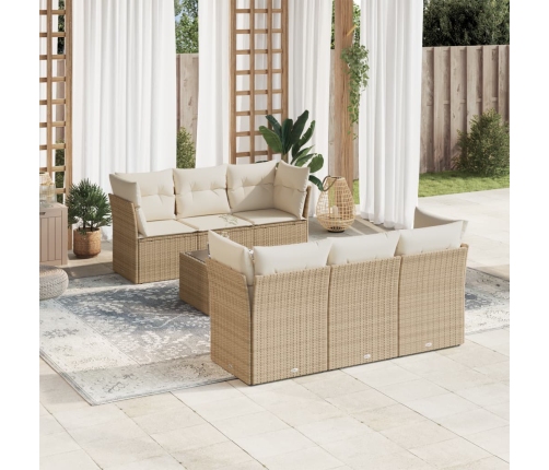 Set sofás de jardín 7 piezas y cojines ratán sintético beige