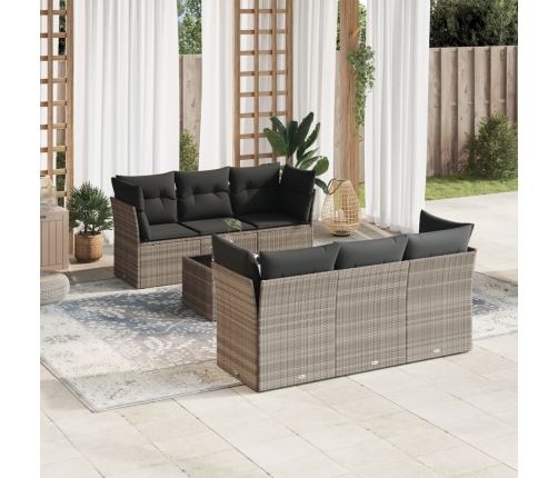 Set de sofás de jardín 7 pzas con cojines ratán PE gris claro
