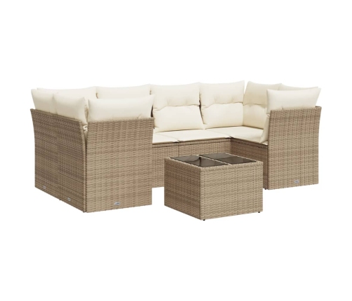 Set sofás de jardín 7 piezas y cojines ratán sintético beige