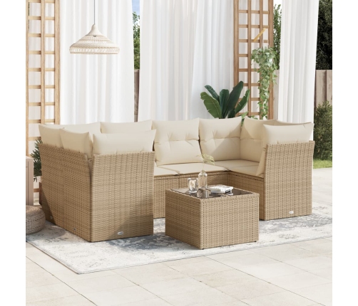 Set sofás de jardín 7 piezas y cojines ratán sintético beige