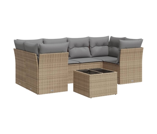 Set sofás de jardín 7 piezas y cojines ratán sintético beige