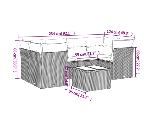 Set sofás de jardín 7 piezas y cojines ratán sintético beige