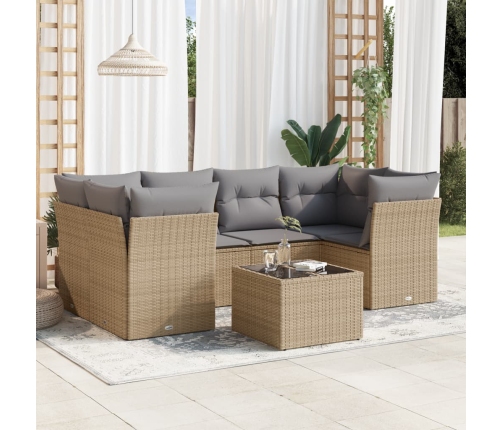 Set sofás de jardín 7 piezas y cojines ratán sintético beige