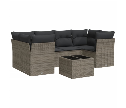 Set de sofás de jardín 7 piezas con cojines ratán PE gris