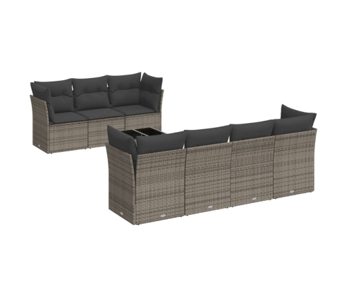 Set de sofás de jardín 8 pzas y cojines ratán sintético gris