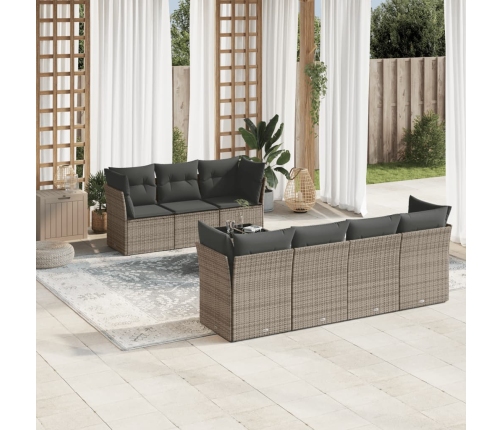 Set de sofás de jardín 8 pzas y cojines ratán sintético gris