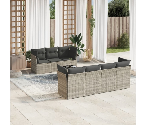 Set de sofás de jardín 8 pzas y cojines ratán sintético gris