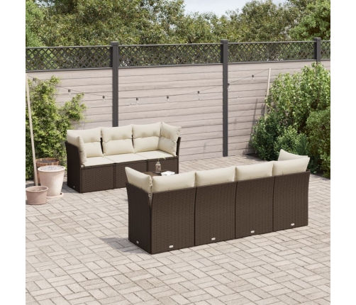 Set sofás de jardín 8 piezas y cojines ratán sintético marrón