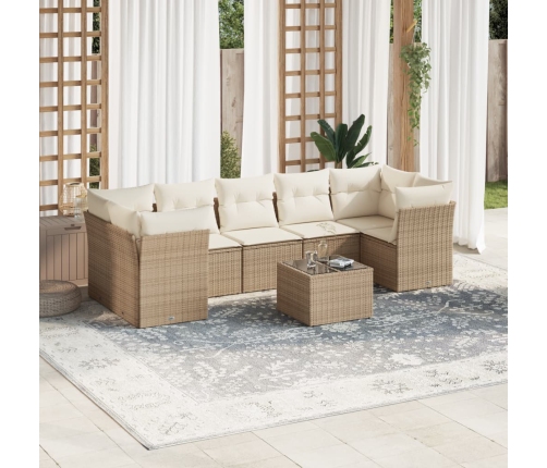 Juego de sofás de jardín con cojines beige 8 pzas ratán PE