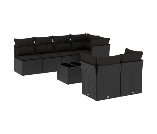Set de sofás de jardín 8 piezas y cojines ratán sintético negro