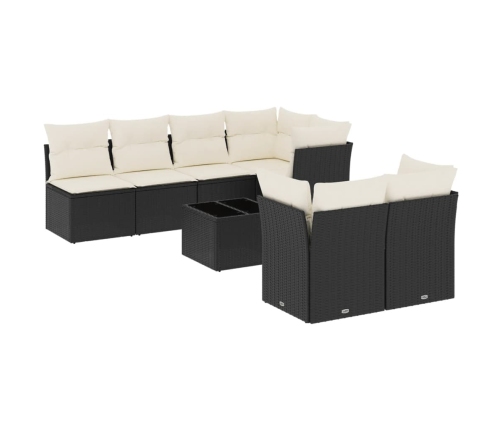 Set de sofás de jardín 8 piezas y cojines ratán sintético negro
