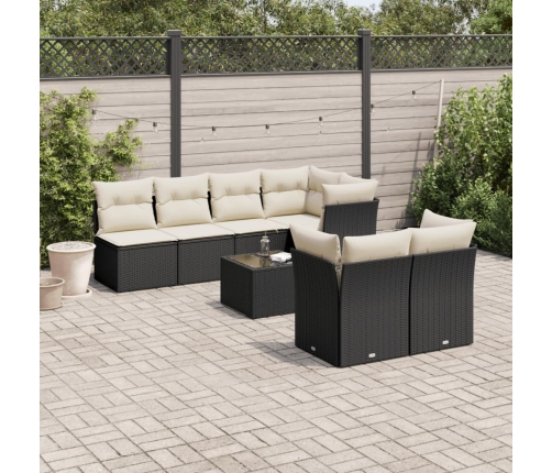 Set de sofás de jardín 8 piezas y cojines ratán sintético negro