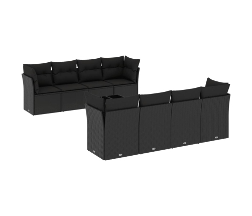 Set de sofás de jardín 8 piezas y cojines ratán sintético negro