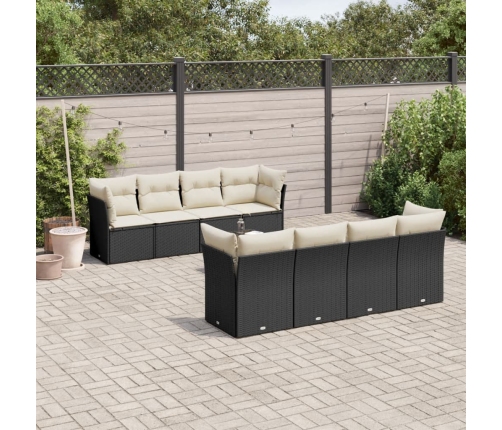 Set de sofás de jardín 8 piezas y cojines ratán sintético negro