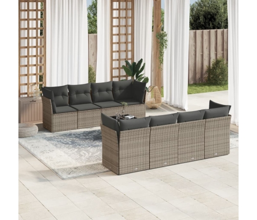 Set de muebles de jardín 9 pzas y cojines ratán sintético gris