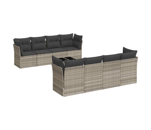 Set muebles jardín 9 pzas y cojines ratán sintético gris claro