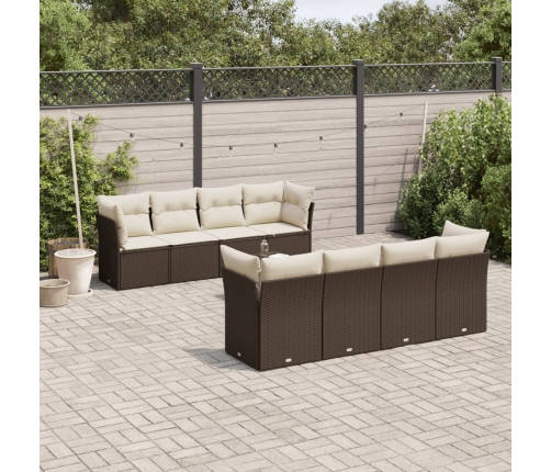 Set de sofás de jardín 9 pzas y cojines ratán sintético marrón