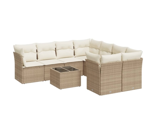 Set de sofás de jardín 9 pzas con cojines ratán sintético beige