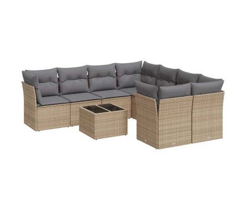 Set de sofás de jardín 9 pzas con cojines ratán sintético beige
