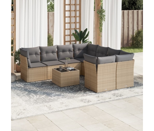 Set de sofás de jardín 9 pzas con cojines ratán sintético beige