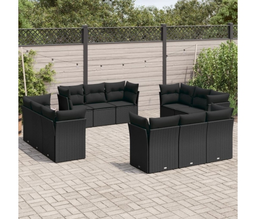 Set de sofás de jardín 12 piezas cojines ratán sintético negro