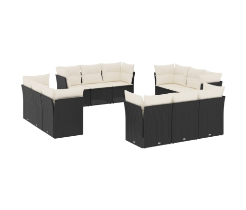 Set de sofás de jardín 12 piezas cojines ratán sintético negro