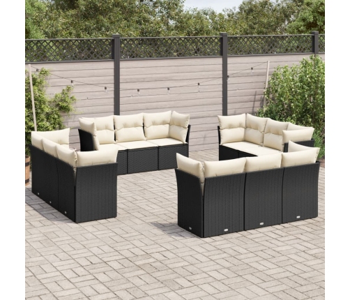Set de sofás de jardín 12 piezas cojines ratán sintético negro