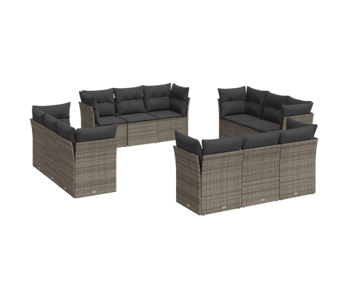 Set de sofás de jardín 12 pzas con cojines ratán sintético gris