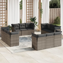 Set de sofás de jardín 12 pzas con cojines ratán sintético gris
