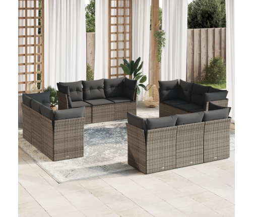 Set de sofás de jardín 12 pzas con cojines ratán sintético gris