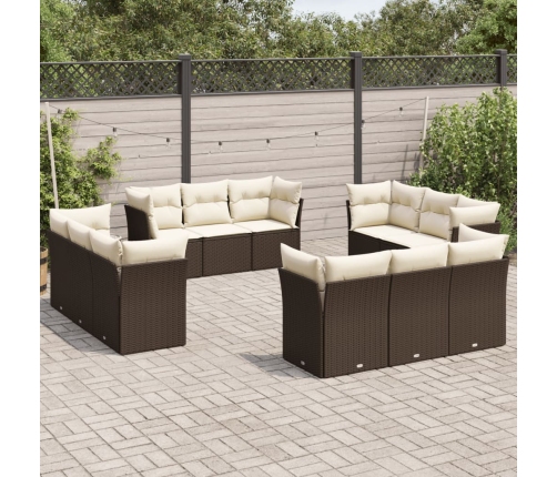 Set de sofás de jardín y cojines 12 pzas ratán sintético marrón