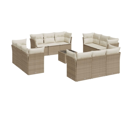 Set sofás de jardín con cojines 13 pzas ratán sintético beige