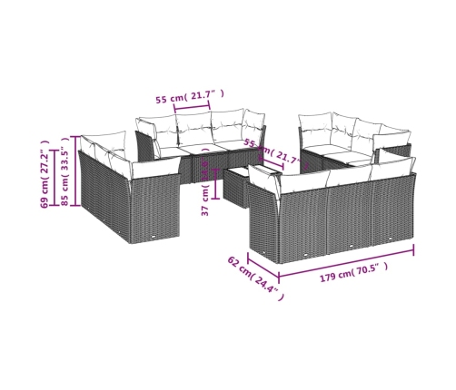 Set sofás de jardín con cojines 13 pzas ratán sintético beige