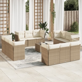 Set sofás de jardín con cojines 13 pzas ratán sintético beige