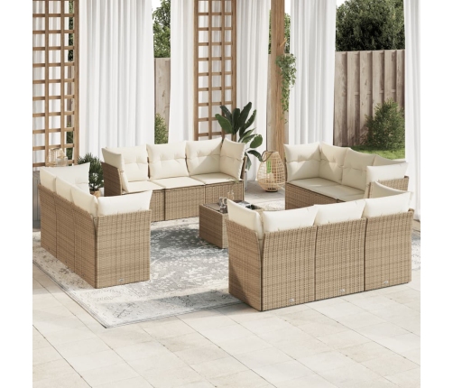 Set sofás de jardín con cojines 13 pzas ratán sintético beige