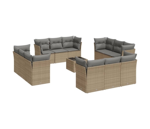Set sofás de jardín con cojines 13 pzas ratán sintético beige