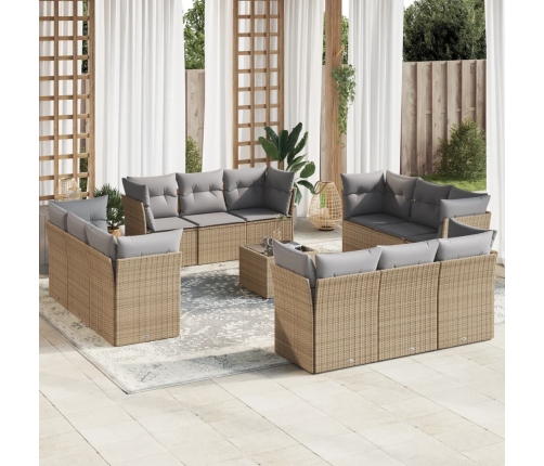 Set sofás de jardín con cojines 13 pzas ratán sintético beige