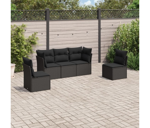Set de muebles de jardín 5 pzas y cojines ratán sintético negro