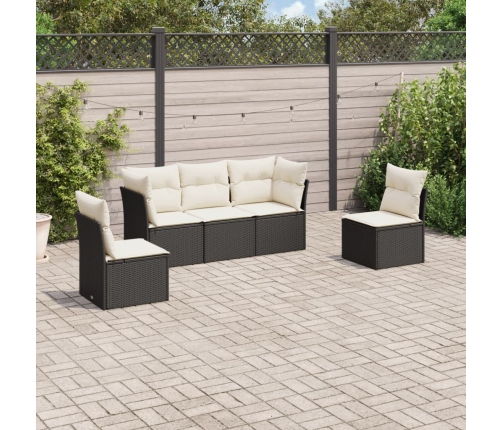 Set de muebles de jardín 5 pzas y cojines ratán sintético negro
